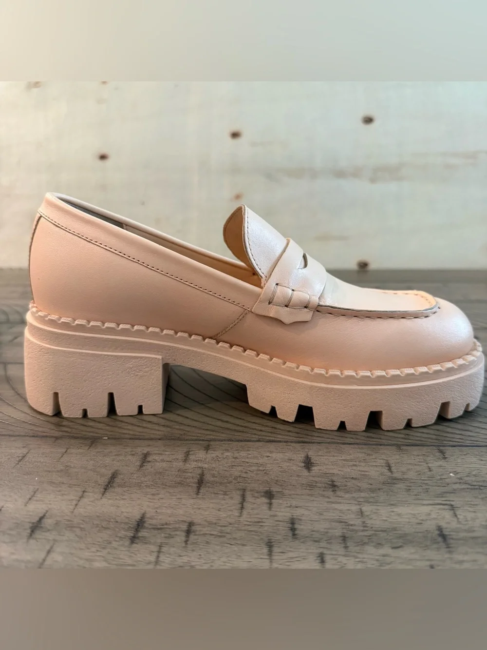 New Free People Lyra Lug Sole Leather Loafers Cantaloupe US 7.5 EU 37.5